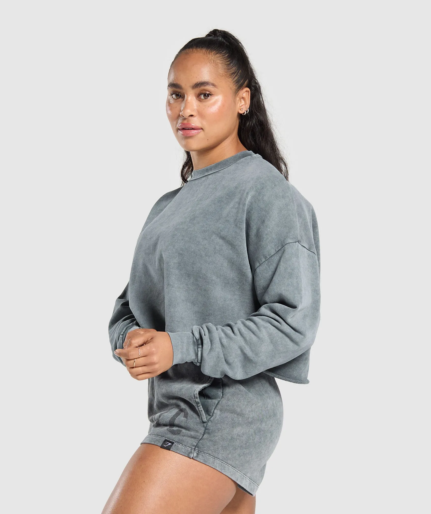 Gymshark Collegiate Shadow Washed Midi Sweatshirt - Asphalt Grey