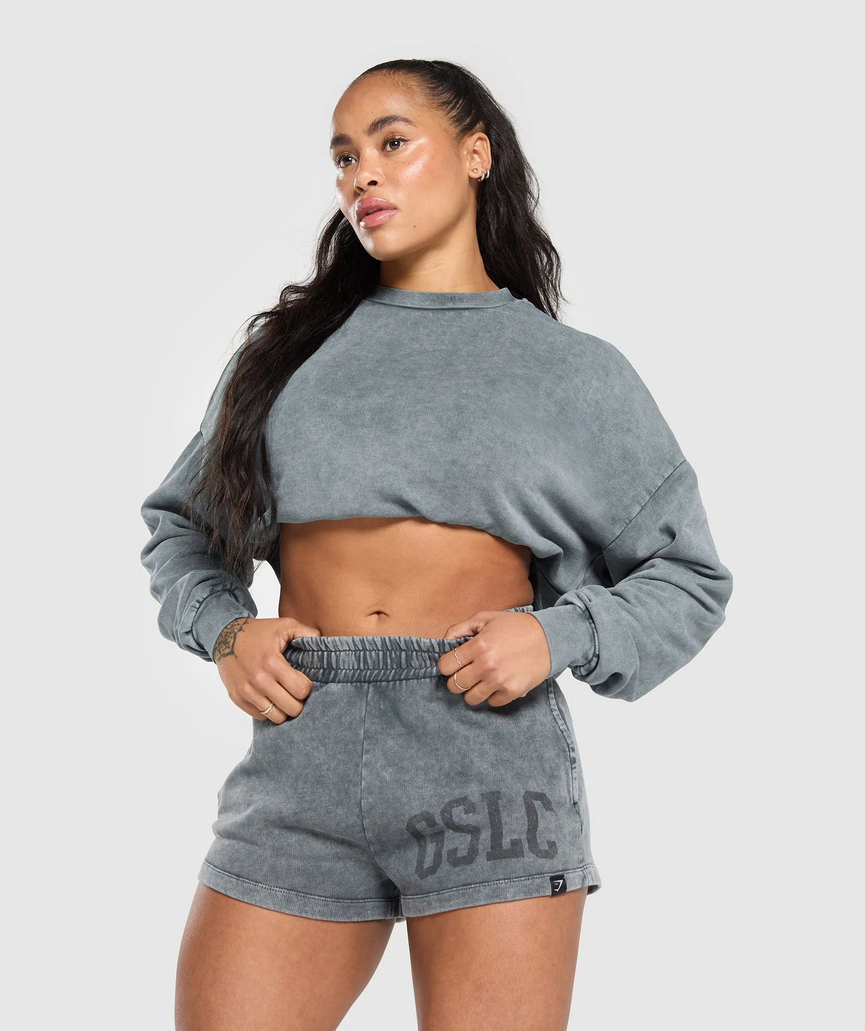 Gymshark Collegiate Shadow Washed Midi Sweatshirt - Asphalt Grey