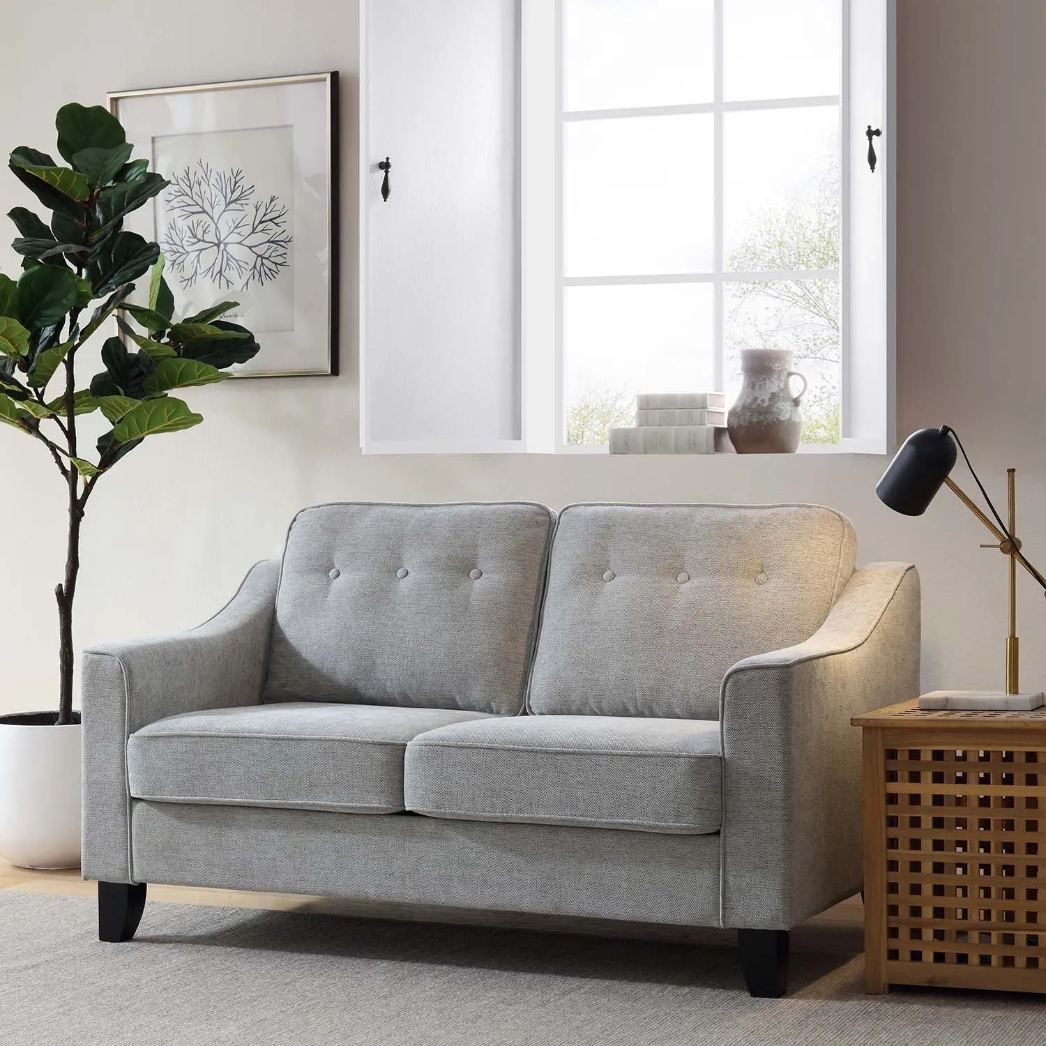 Harper 2-Seater Slope Arm Grey Woven Fabric Sofa