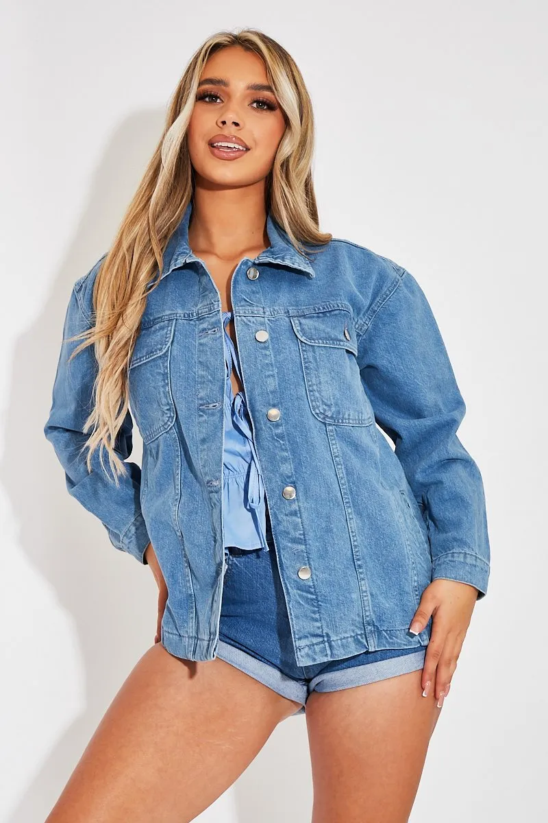 Light Blue Longline Trucker Denim Jacket - Leilana