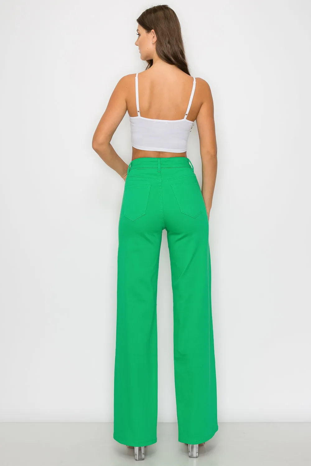 LVB-230 GREEN HIGH WAISTED SUPER-STRETCH COLORED WIDE LEG JEANS