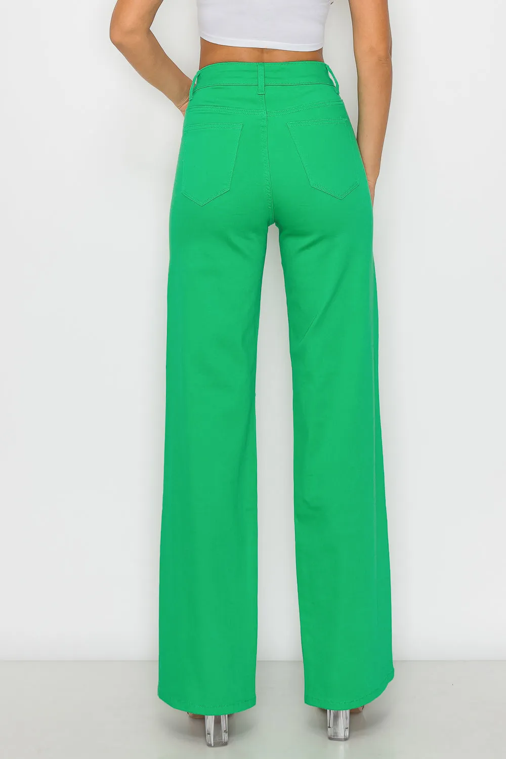 LVB-230 GREEN HIGH WAISTED SUPER-STRETCH COLORED WIDE LEG JEANS