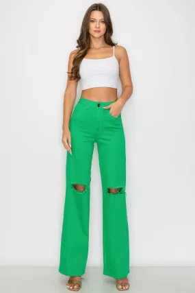 LVB-230 GREEN HIGH WAISTED SUPER-STRETCH COLORED WIDE LEG JEANS