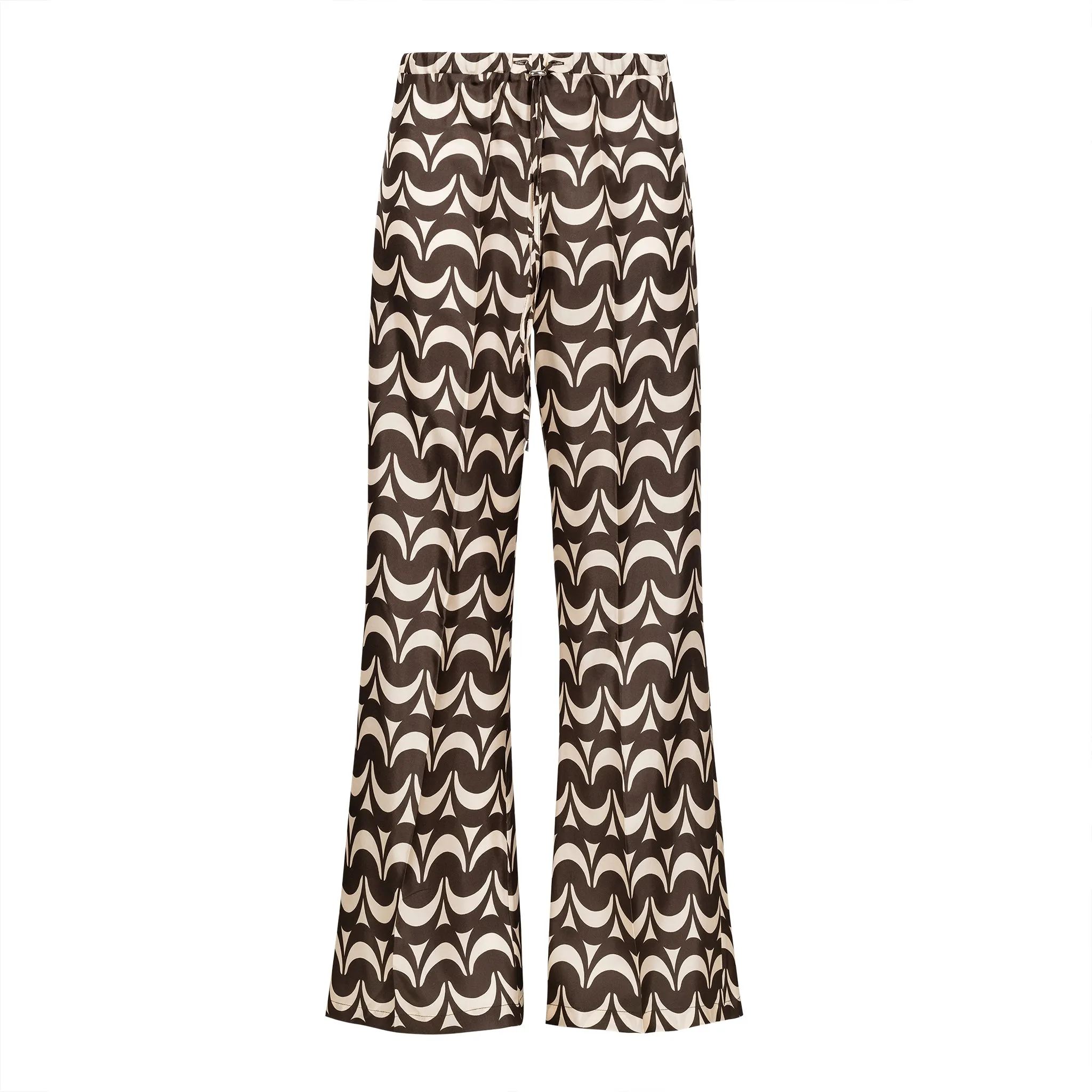 Maya Printed Silk Wide Leg Pant - Brown   Cream