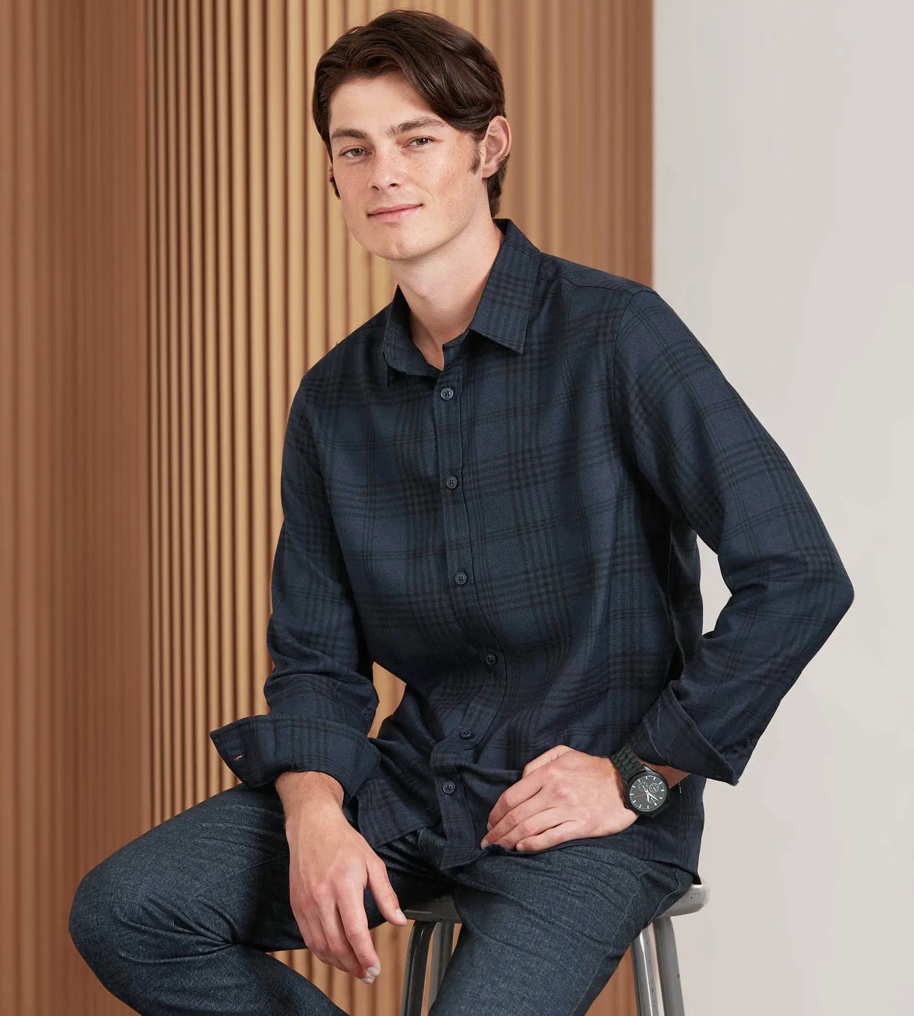 Modern Fit Long Sleeve Rayon Flannel Sport Shirt