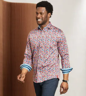 Modern Fit Long Sleeve Water Colour Print Sport Shirt