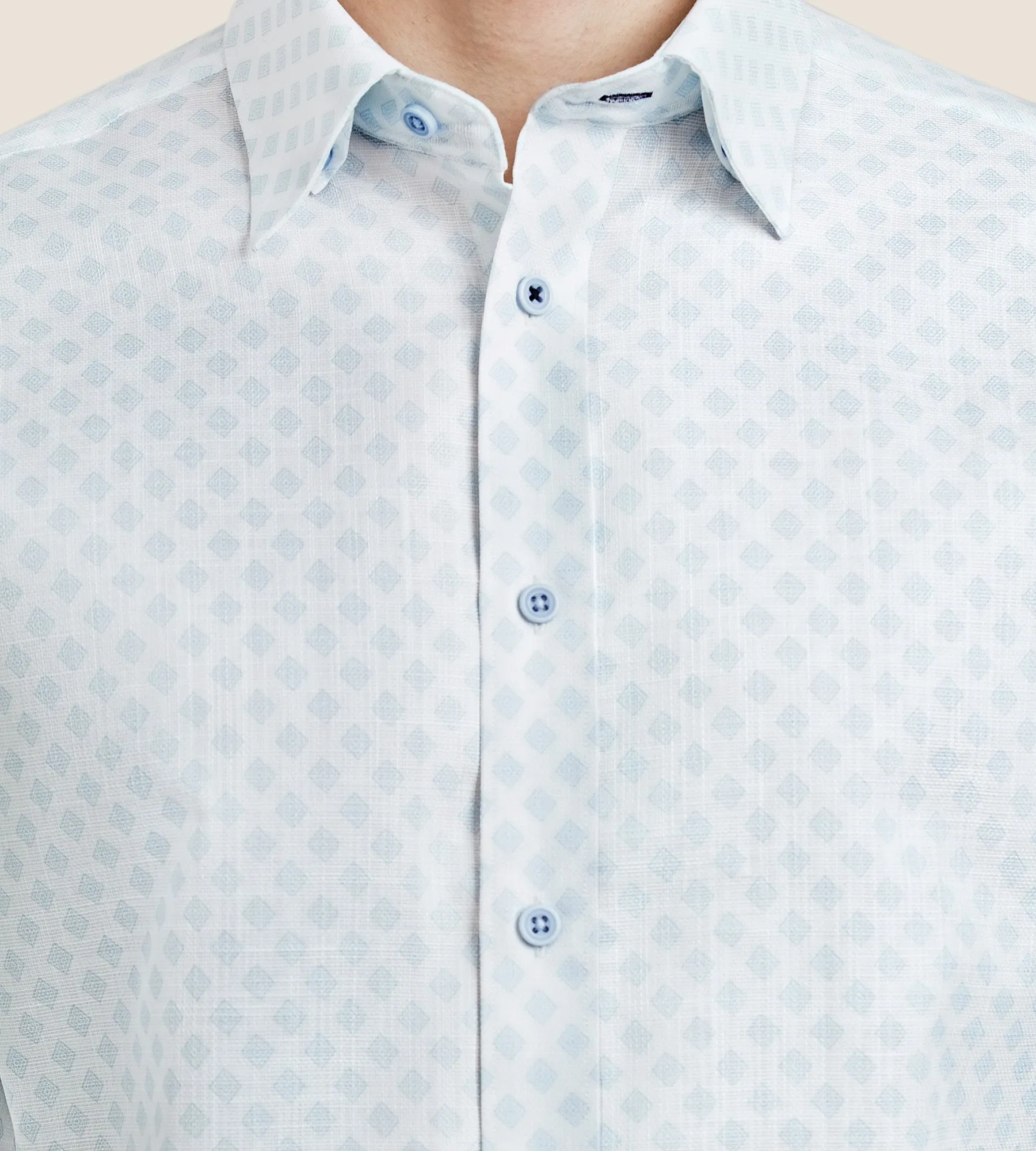 Modern Fit Short Sleeve Textured Linen-Like Geo Print Sport Shirt