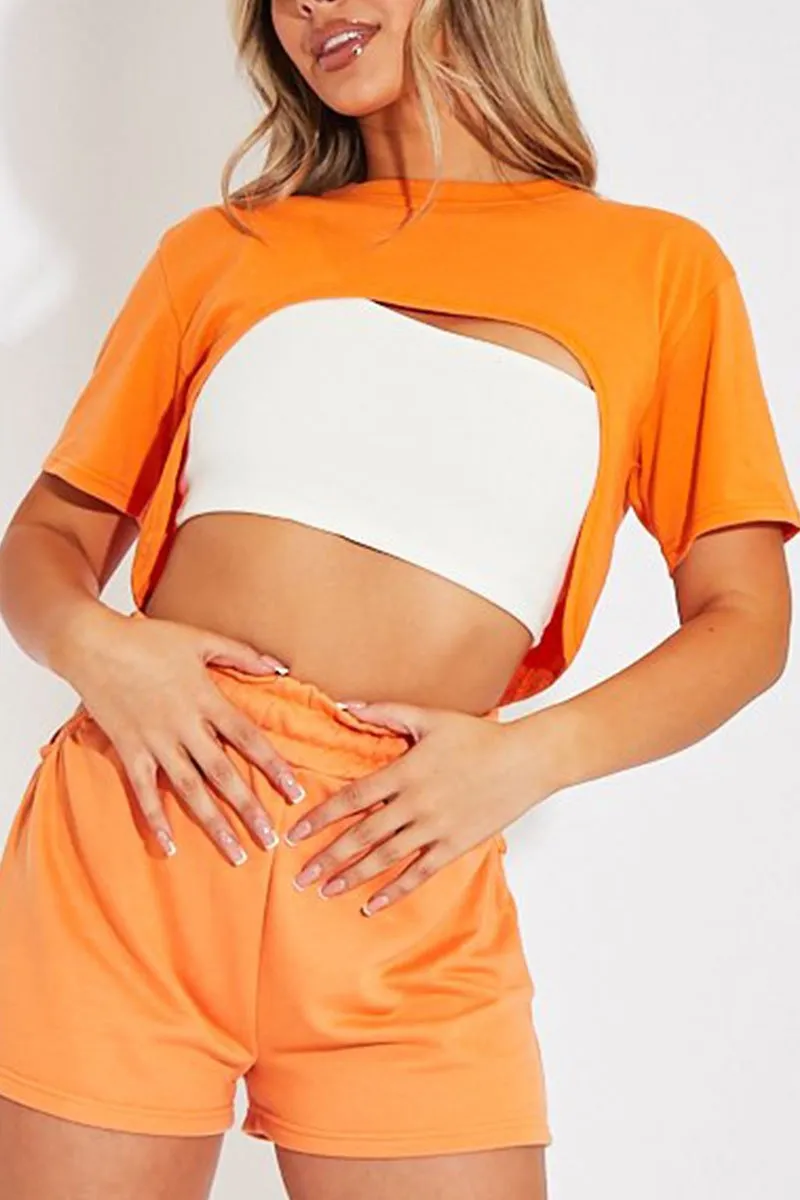 Orange Extreme Cropped Hem T-shirt - Iliana