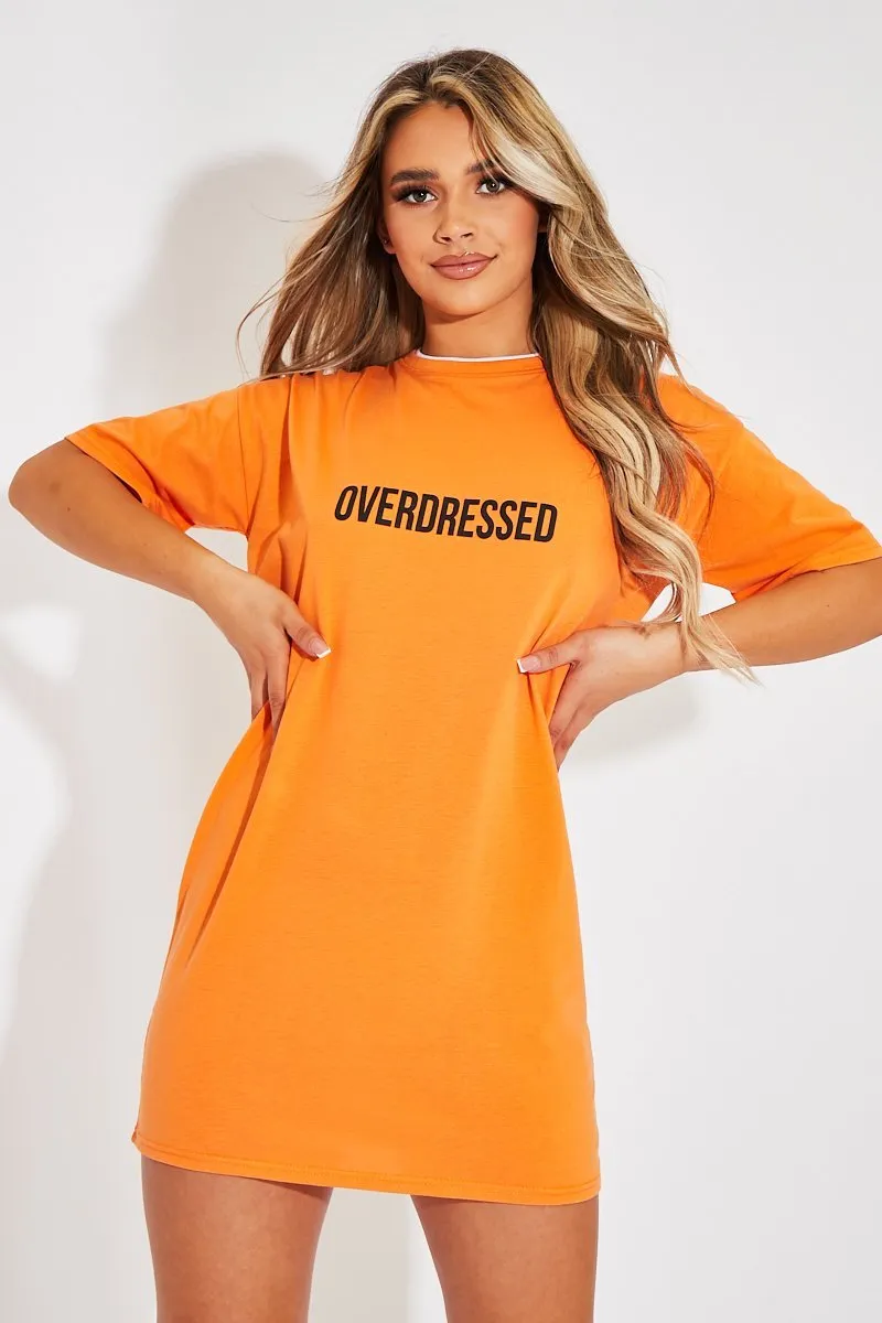 Orange Overdressed Slogan T-shirt Dress - Malia