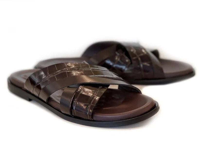 Pelle "Aruba" Slip-On Calfskin Sandal Brown