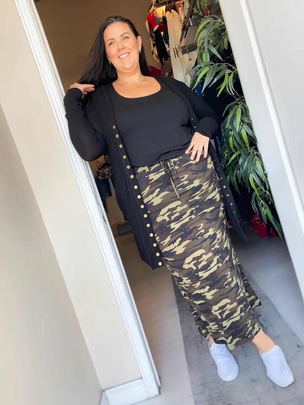 Pietra Plus Size Camo Print Midi Skirt