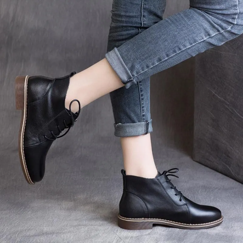 Pointed Toe Lace-up Retro Flat Boots