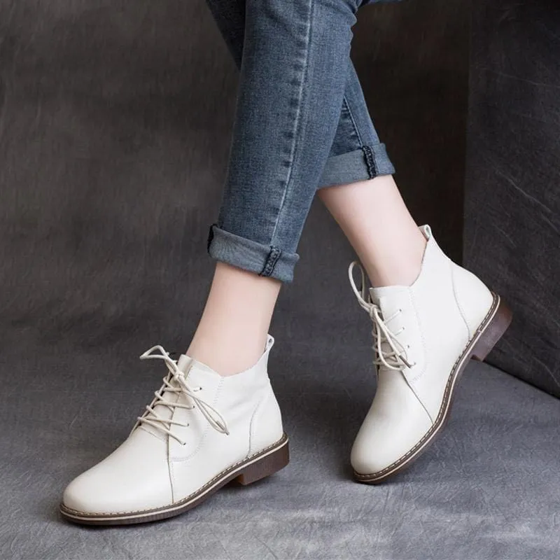 Pointed Toe Lace-up Retro Flat Boots