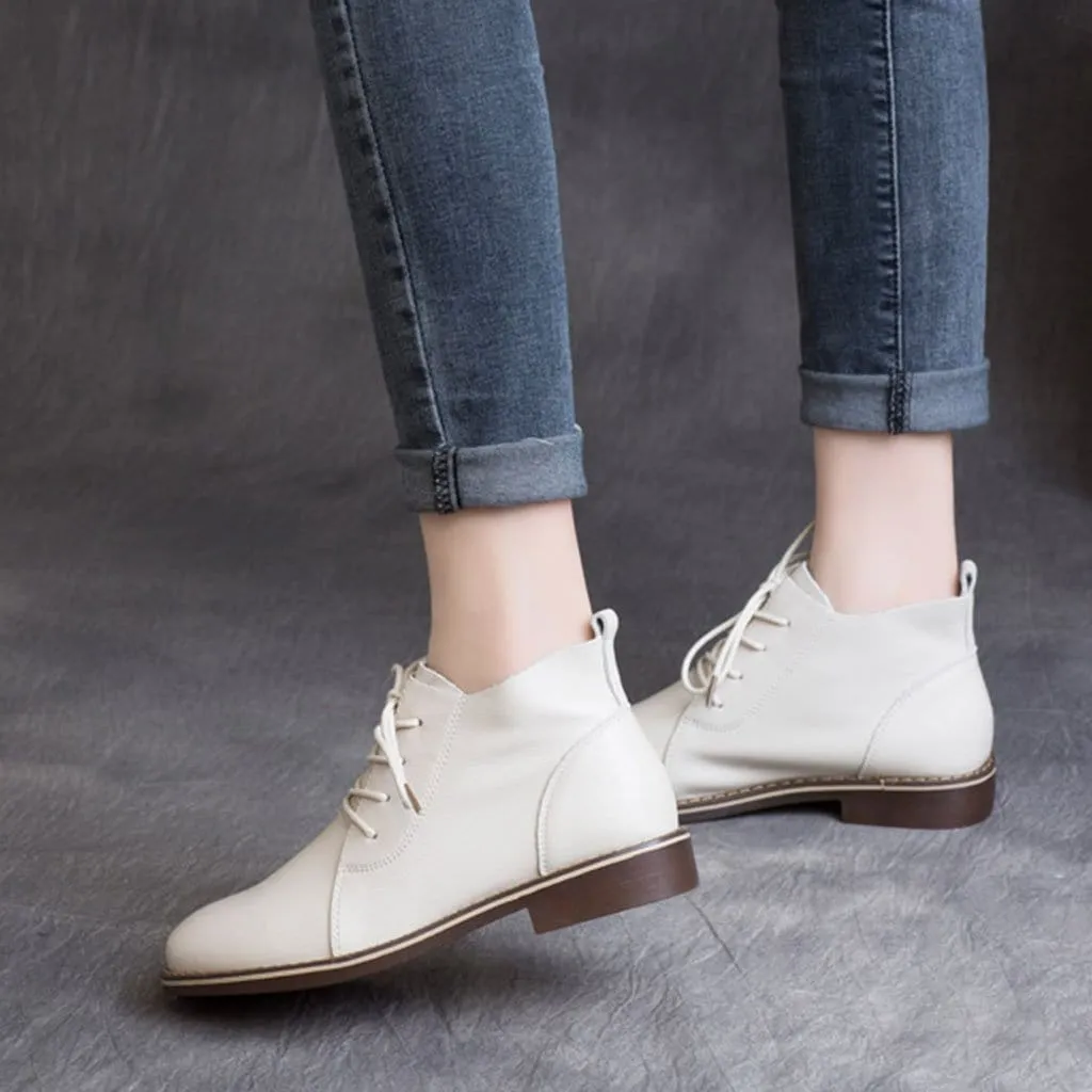 Pointed Toe Lace-up Retro Flat Boots