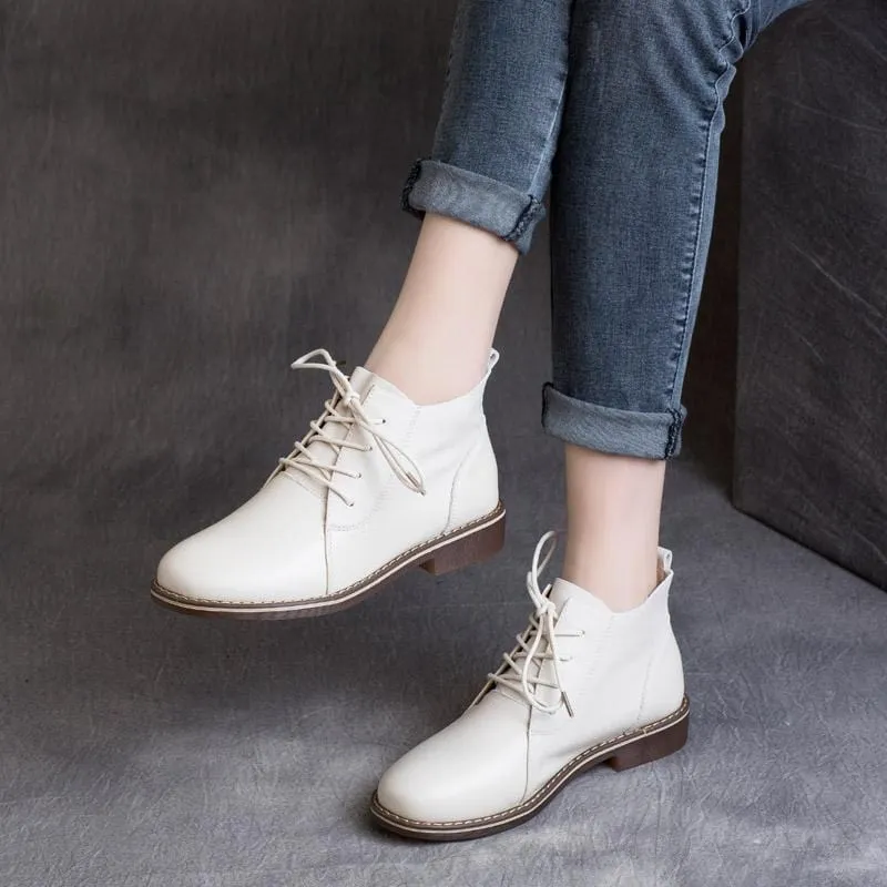 Pointed Toe Lace-up Retro Flat Boots