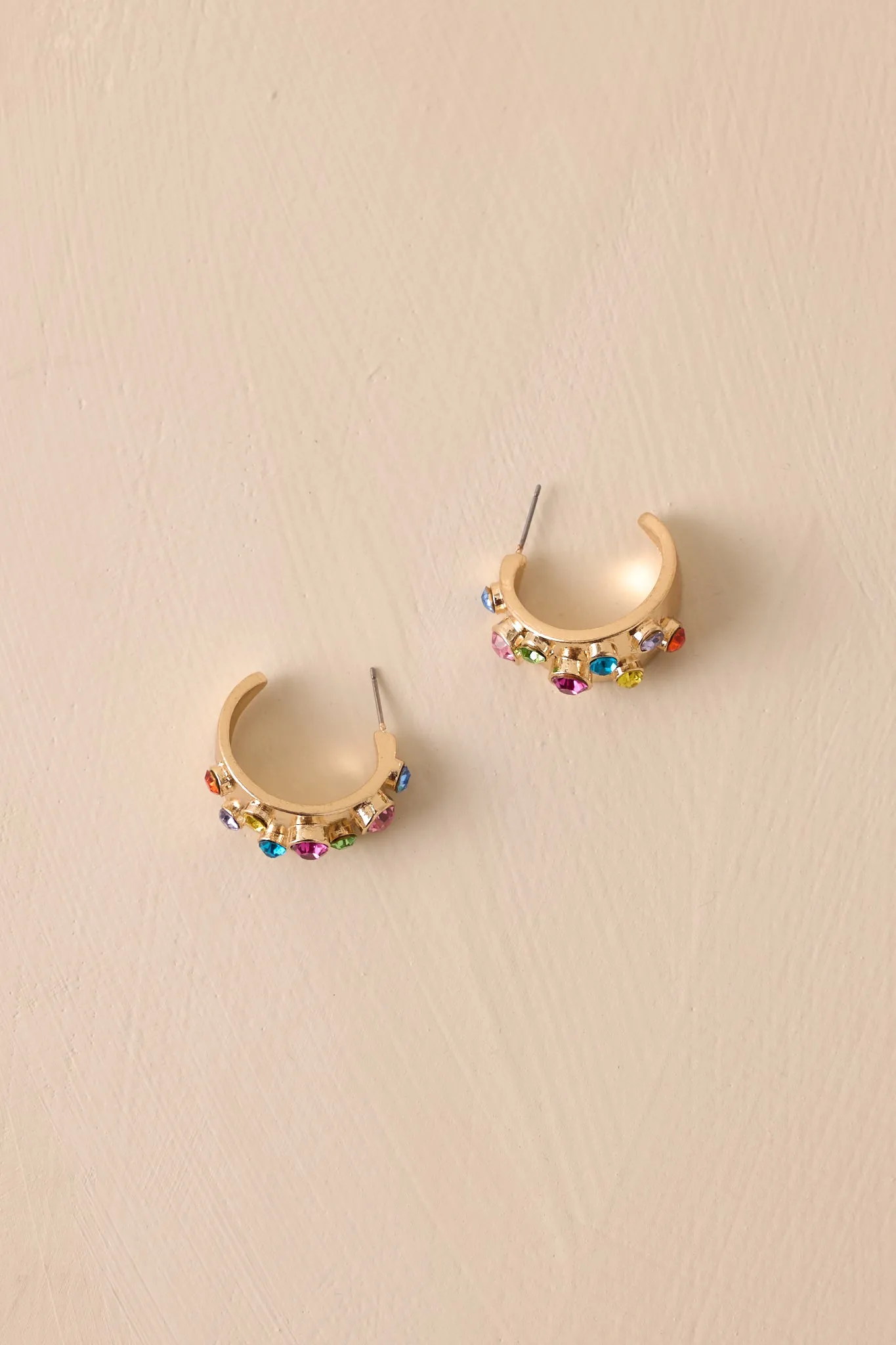 Radiant Jewel Gold Multi Rhinestone Hoop Earrings