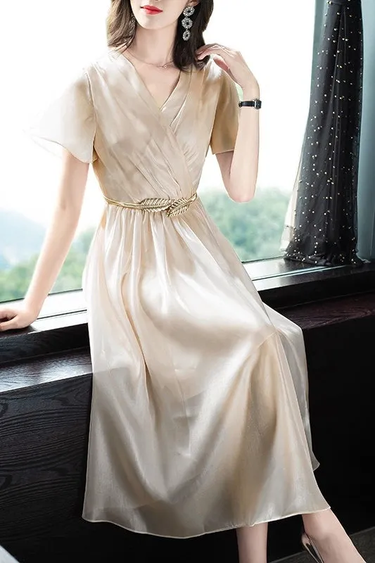 Shining Organza Gown W/ Gold Belt