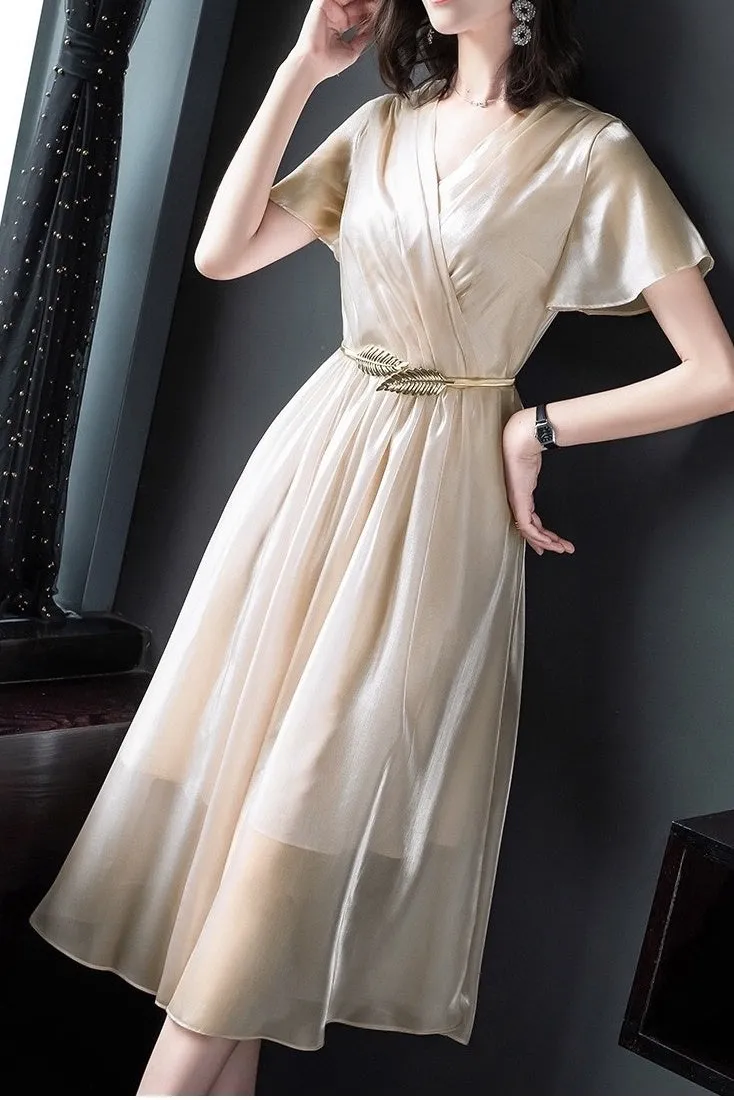 Shining Organza Gown W/ Gold Belt