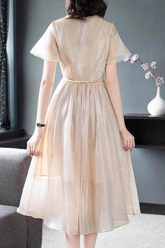 Shining Organza Gown W/ Gold Belt