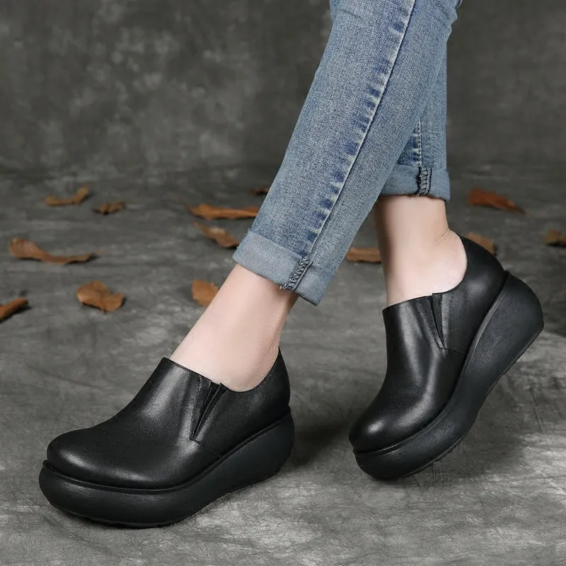 Side Elastic Rounded Toe Wedge Comfortable Shoes