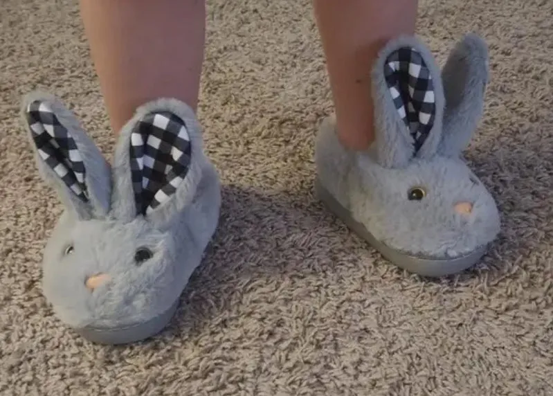 “Silly Rabbit”  Furry Slip-On House Slippers - Soft, Non-Slip, Comfortable & Warm, Youth