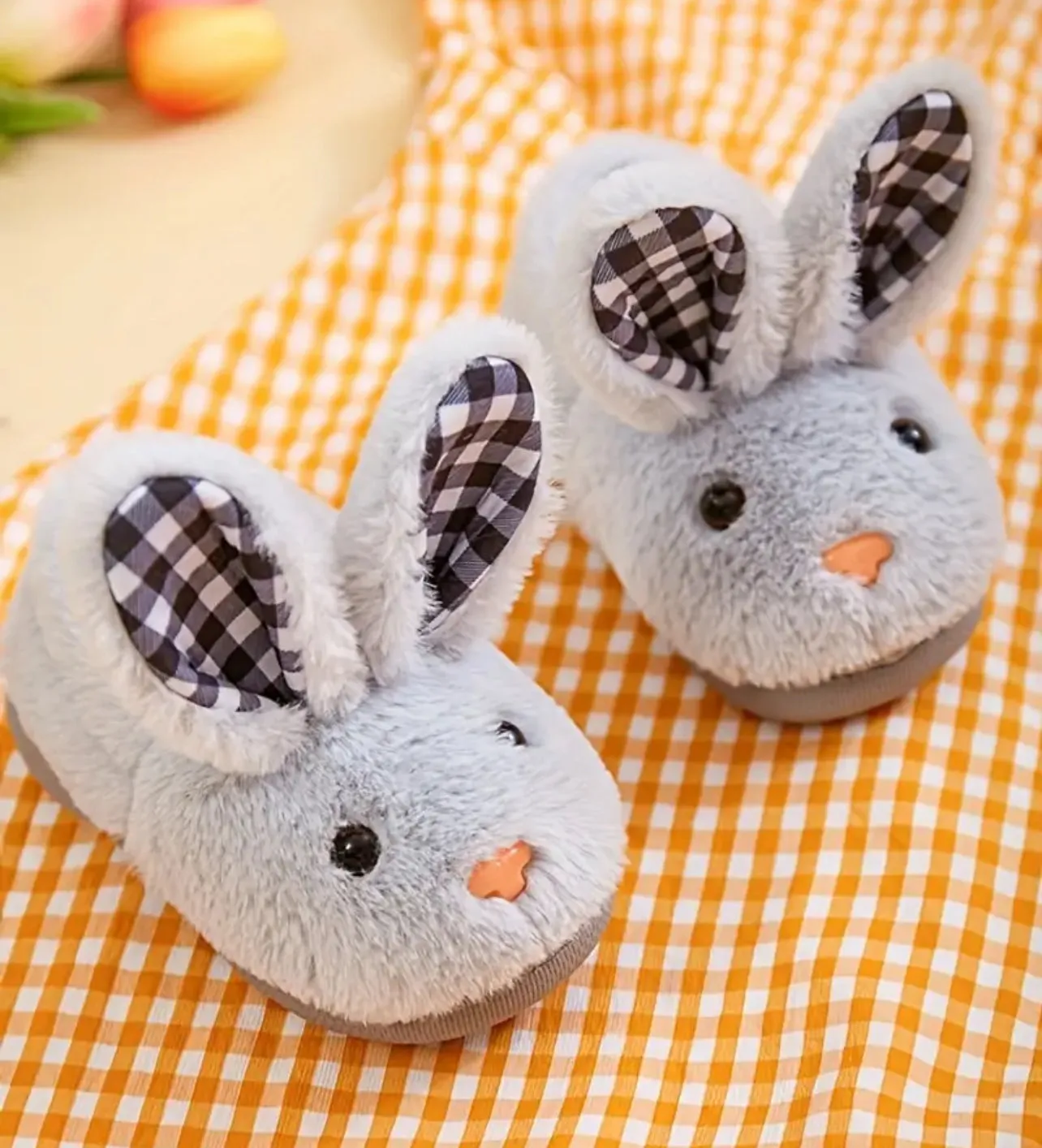 “Silly Rabbit”  Furry Slip-On House Slippers - Soft, Non-Slip, Comfortable & Warm, Youth