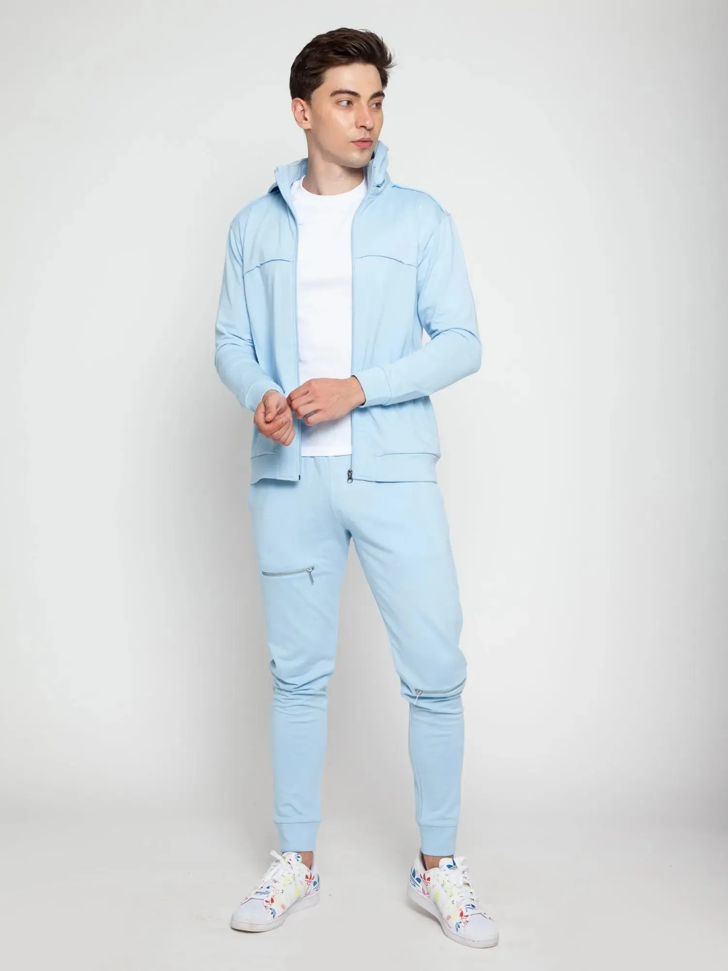 Sky Blue Tapered Zip Joggers