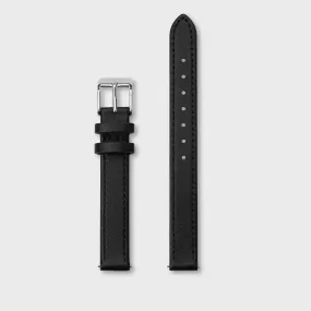 Strap 12 mm Leather Black, Silver Colour