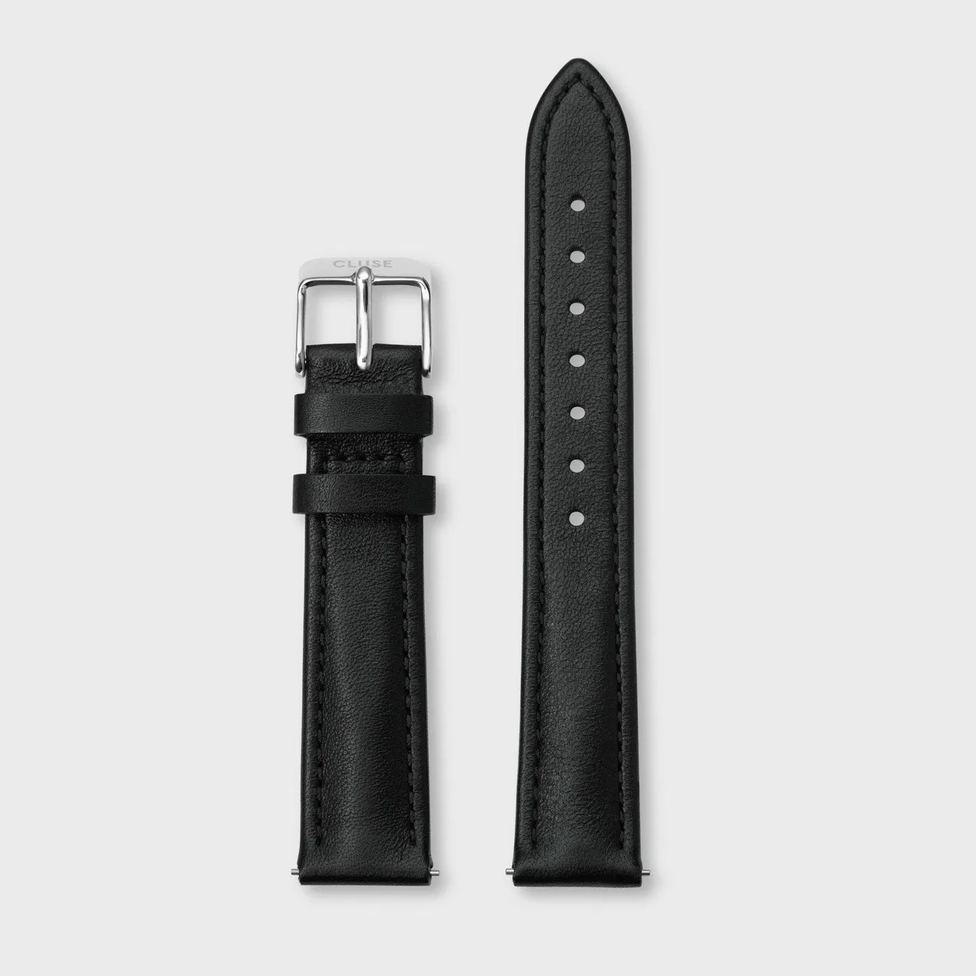 Strap 16 mm Leather Black, Silver Colour