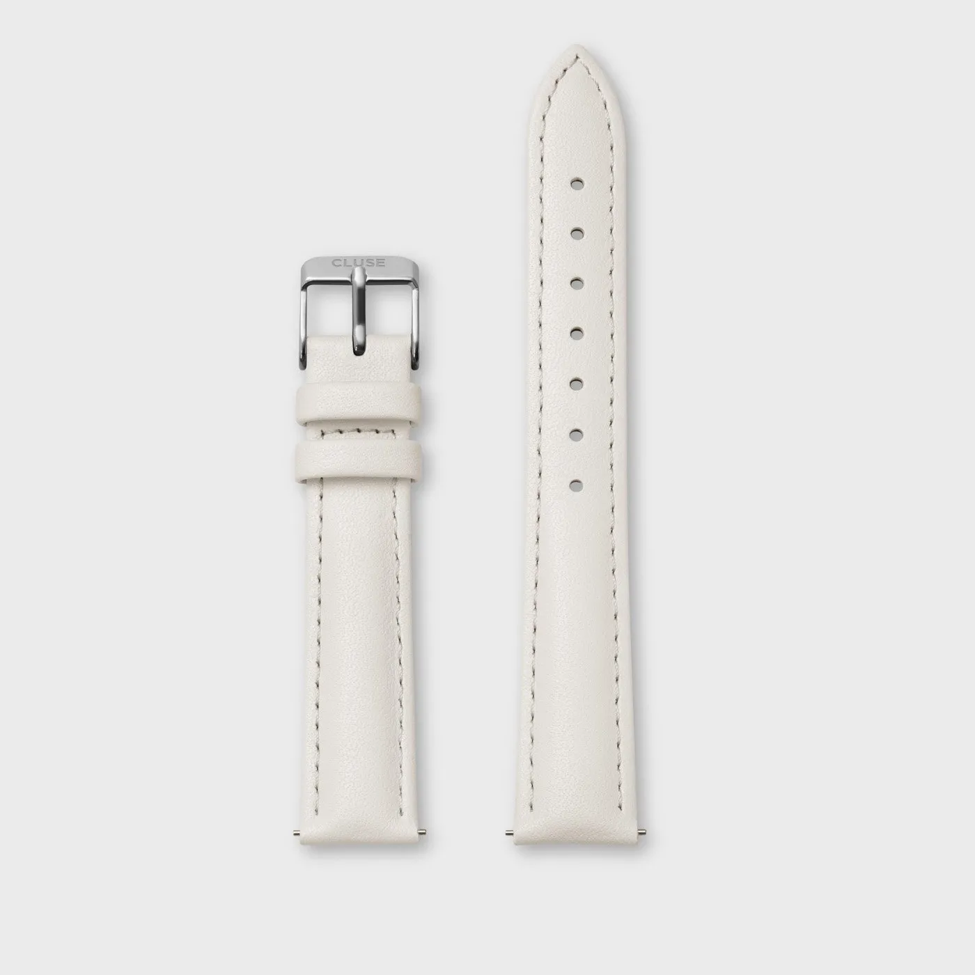 Strap 16 mm Leather Off-White, Silver Colour