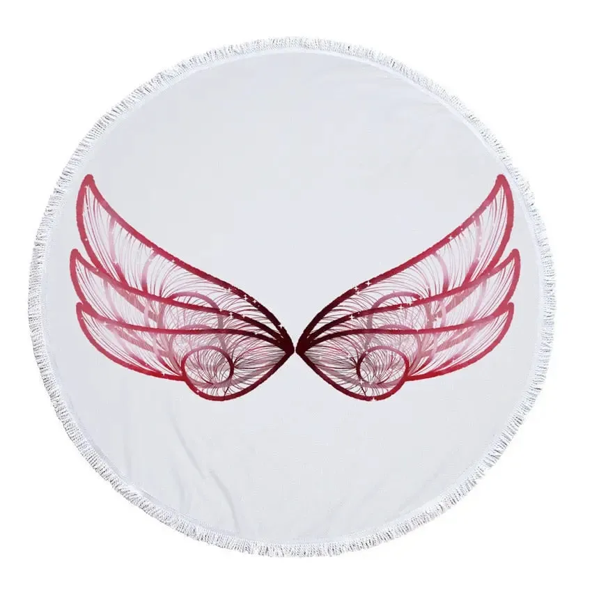 Summer Microfiber Round Beach Towel | Circle Fairy Cupid Wings Print | Shower, Bath, Yoga Mat, and Blanket | Stylish and Versatile