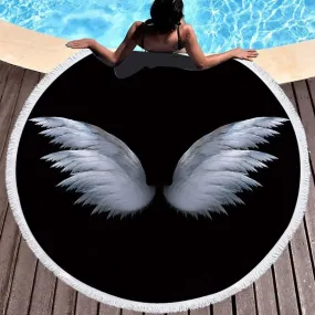 Summer Microfiber Round Beach Towel | Circle Fairy Cupid Wings Print | Shower, Bath, Yoga Mat, and Blanket | Stylish and Versatile