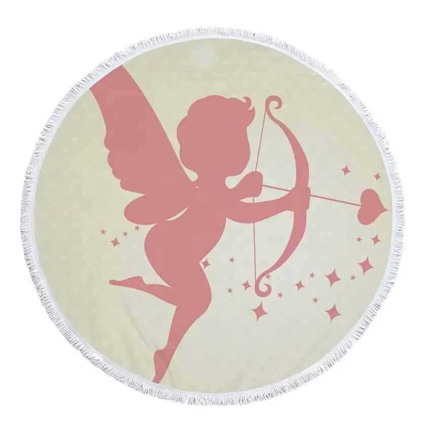 Summer Microfiber Round Beach Towel | Circle Fairy Cupid Wings Print | Shower, Bath, Yoga Mat, and Blanket | Stylish and Versatile