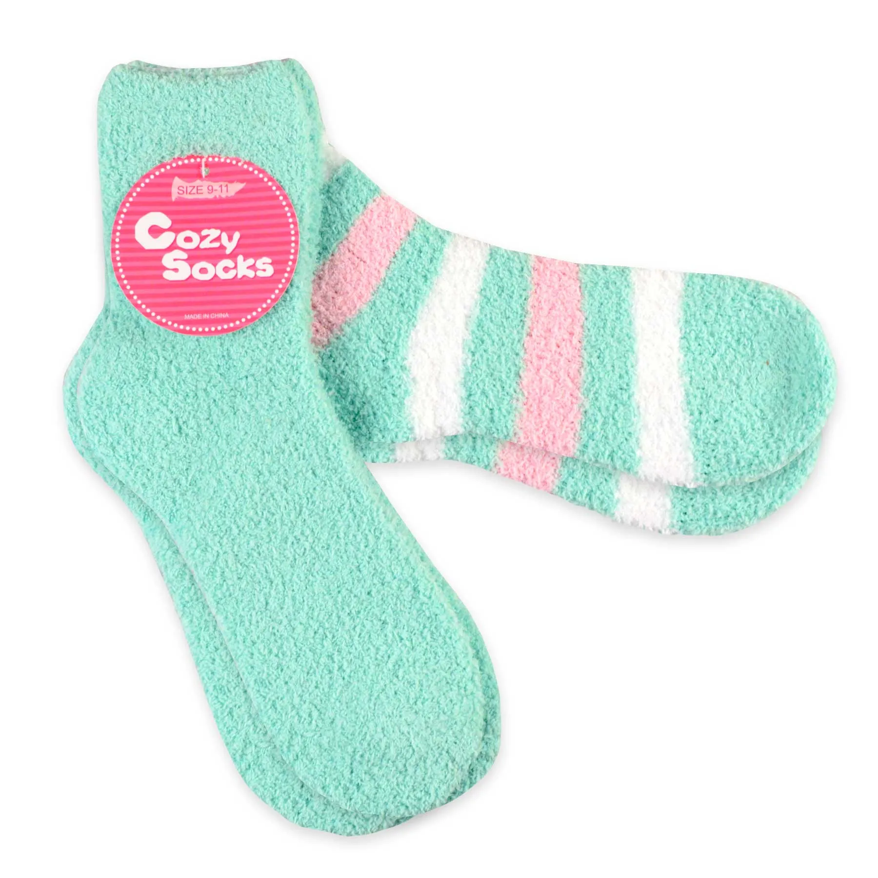 TeeHee Socks Women's Fuzzy Polyester Crew Mint 2-Pack (11191)