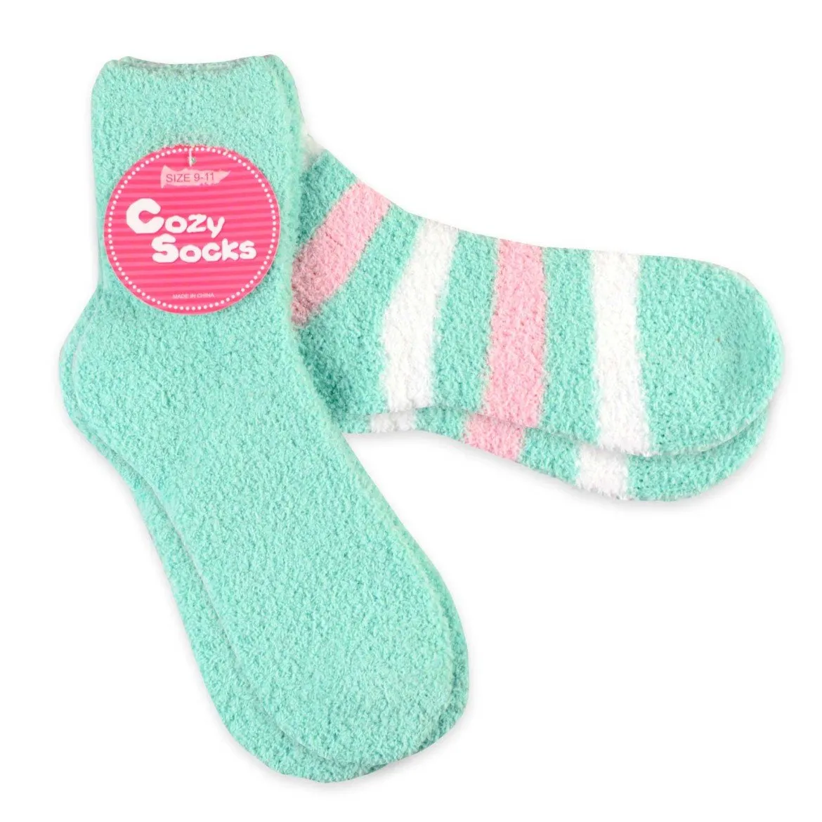 TeeHee Socks Women's Fuzzy Polyester Crew Mint 2-Pack (11191)