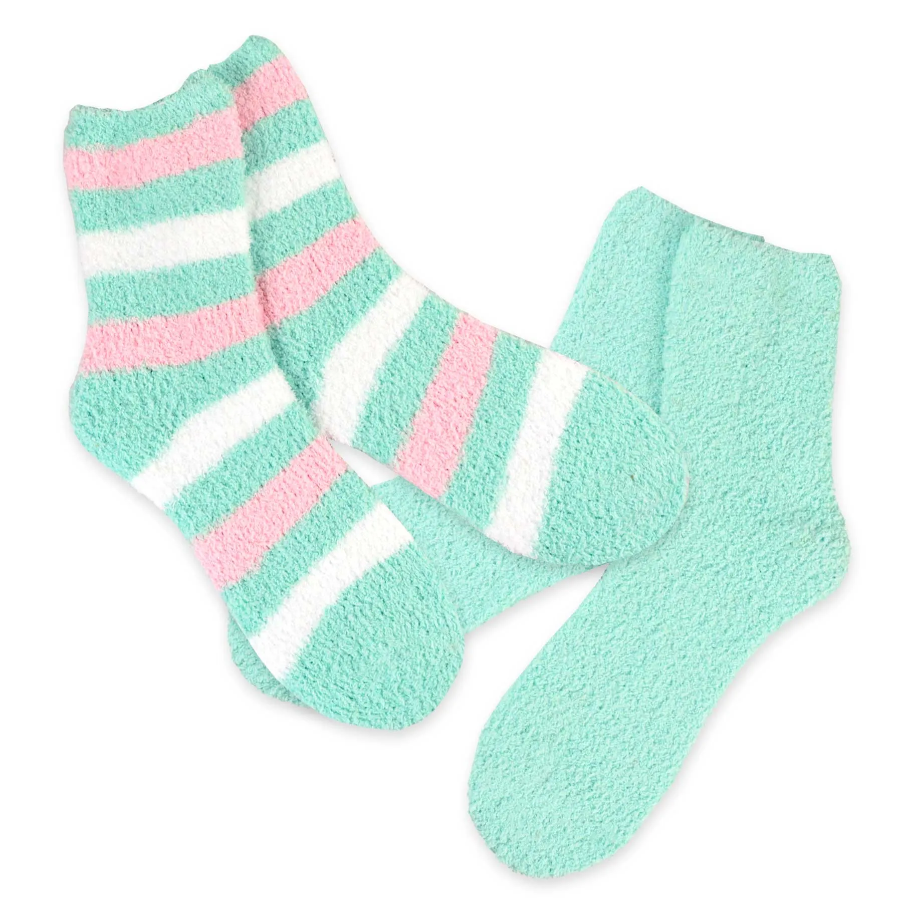 TeeHee Socks Women's Fuzzy Polyester Crew Mint 2-Pack (11191)