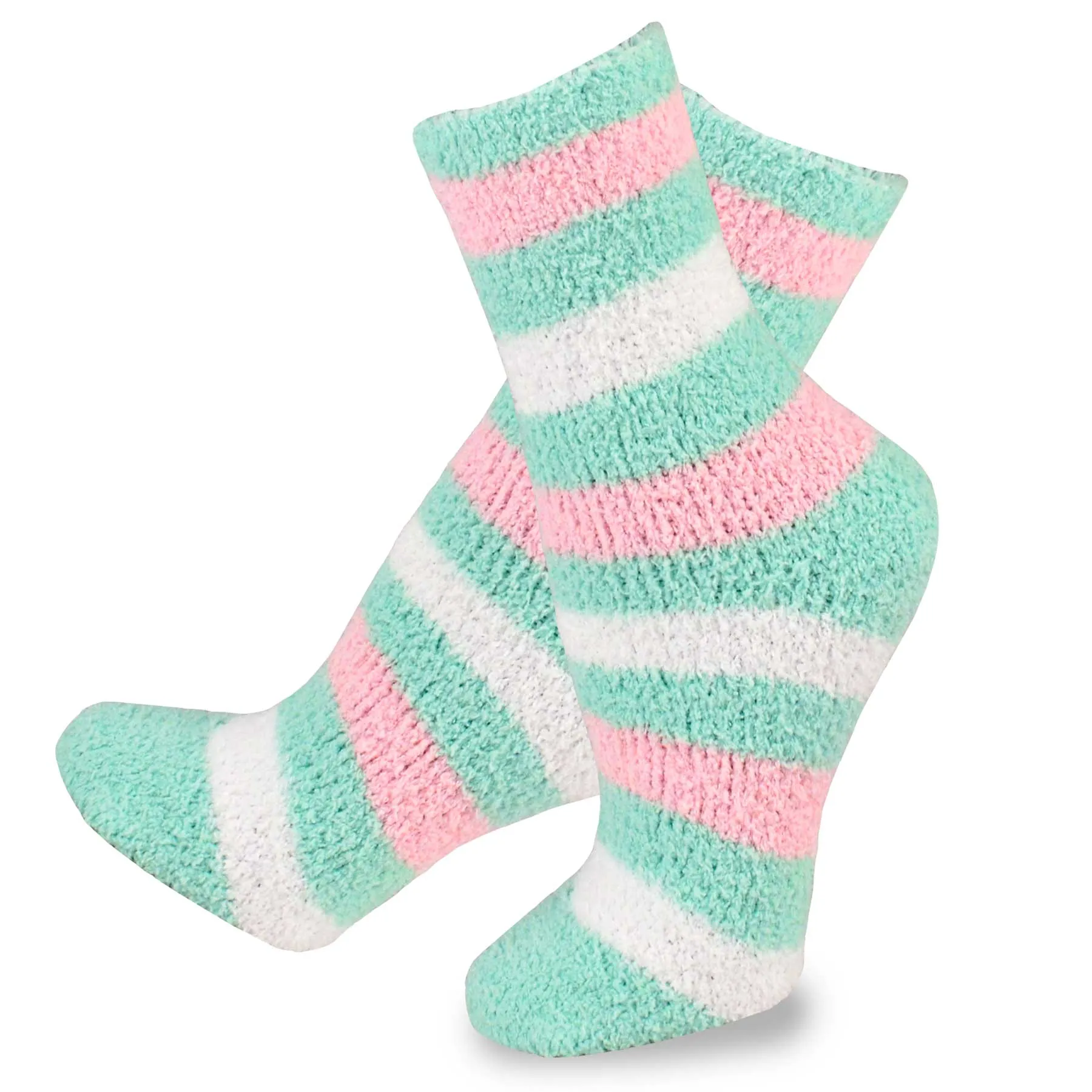 TeeHee Socks Women's Fuzzy Polyester Crew Mint 2-Pack (11191)