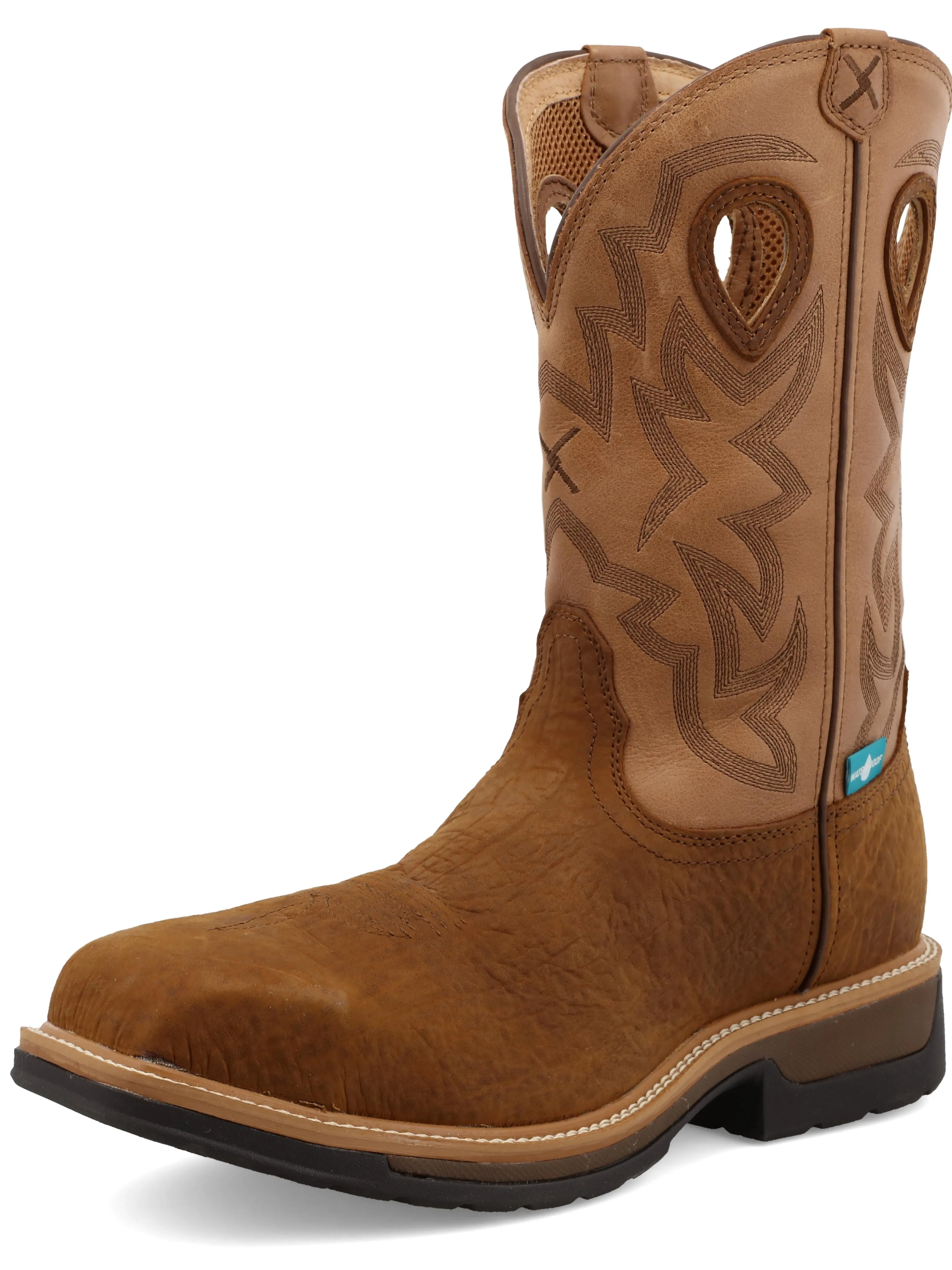 TWISTED X MEN'S (MLCCW05) 12" WATERPROOF SQUARE COMPOSITE TOE PULL-ON WORK BOOT- Dark Brown & Tan