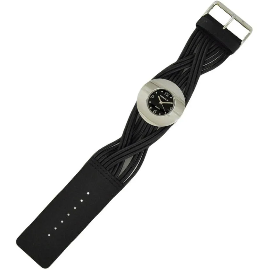 UFO Ladies Black Watch and Spaghetti Black Leather Cuff