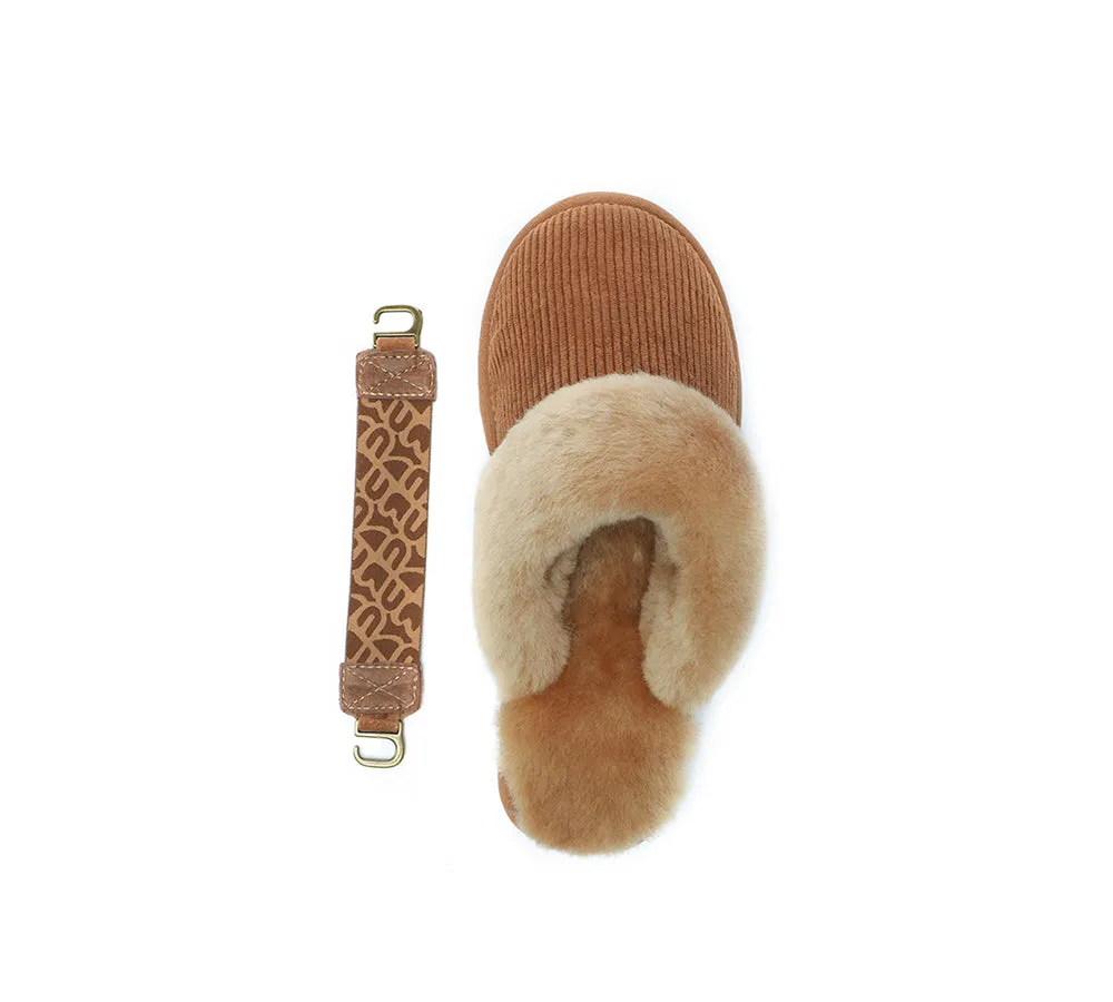 UGG Slippers Women Sheepskin Wool Removable Strap Slingback Nonslip Shoes Corduroy