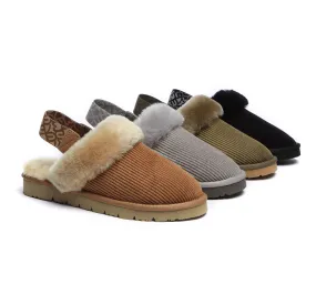 UGG Slippers Women Sheepskin Wool Removable Strap Slingback Nonslip Shoes Corduroy