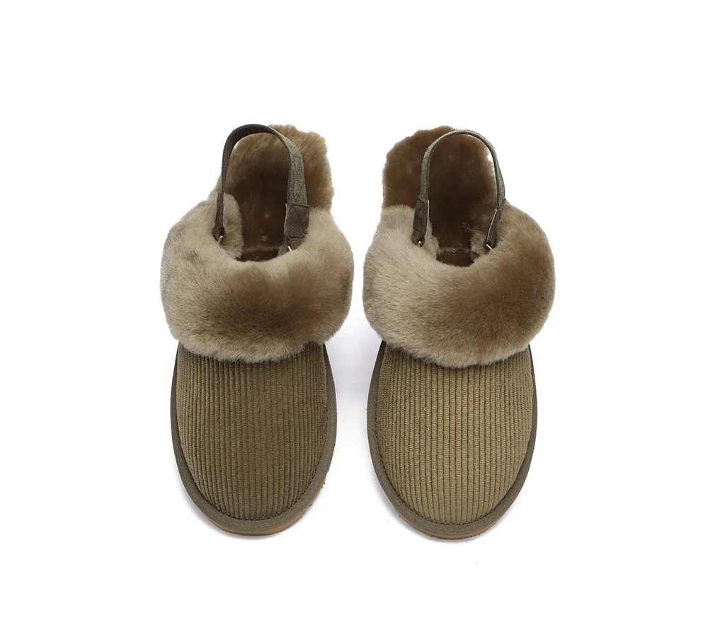 UGG Slippers Women Sheepskin Wool Removable Strap Slingback Nonslip Shoes Corduroy