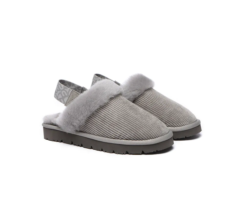 UGG Slippers Women Sheepskin Wool Removable Strap Slingback Nonslip Shoes Corduroy