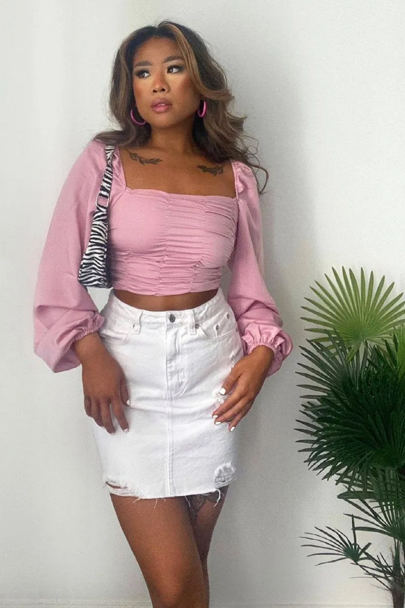 White Distressed Denim Mini Skirt - Thaliah