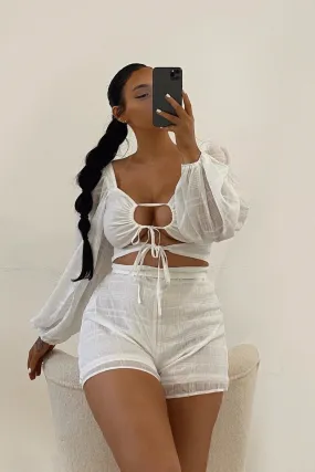 White Front Cut Out Long Sleeve Playsuit - Cami