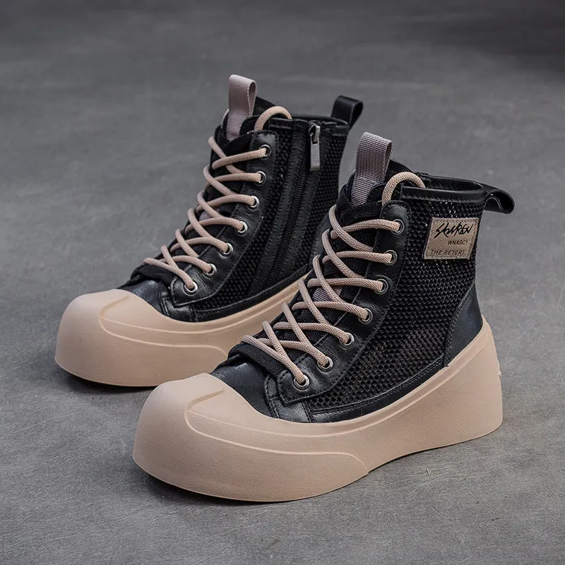 Women Breathable Mesh Leather Casual Platform Boots