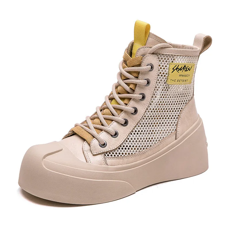 Women Breathable Mesh Leather Casual Platform Boots