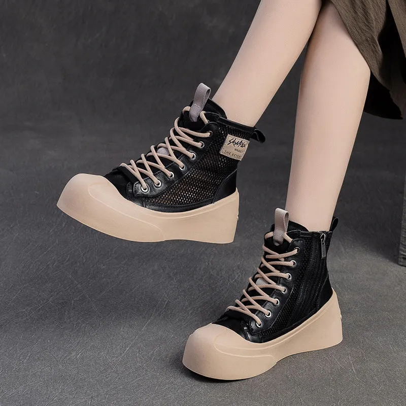 Women Breathable Mesh Leather Casual Platform Boots