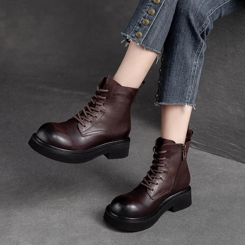 Women Classic Leather Round Head Casual Boots