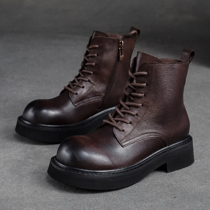 Women Classic Leather Round Head Casual Boots